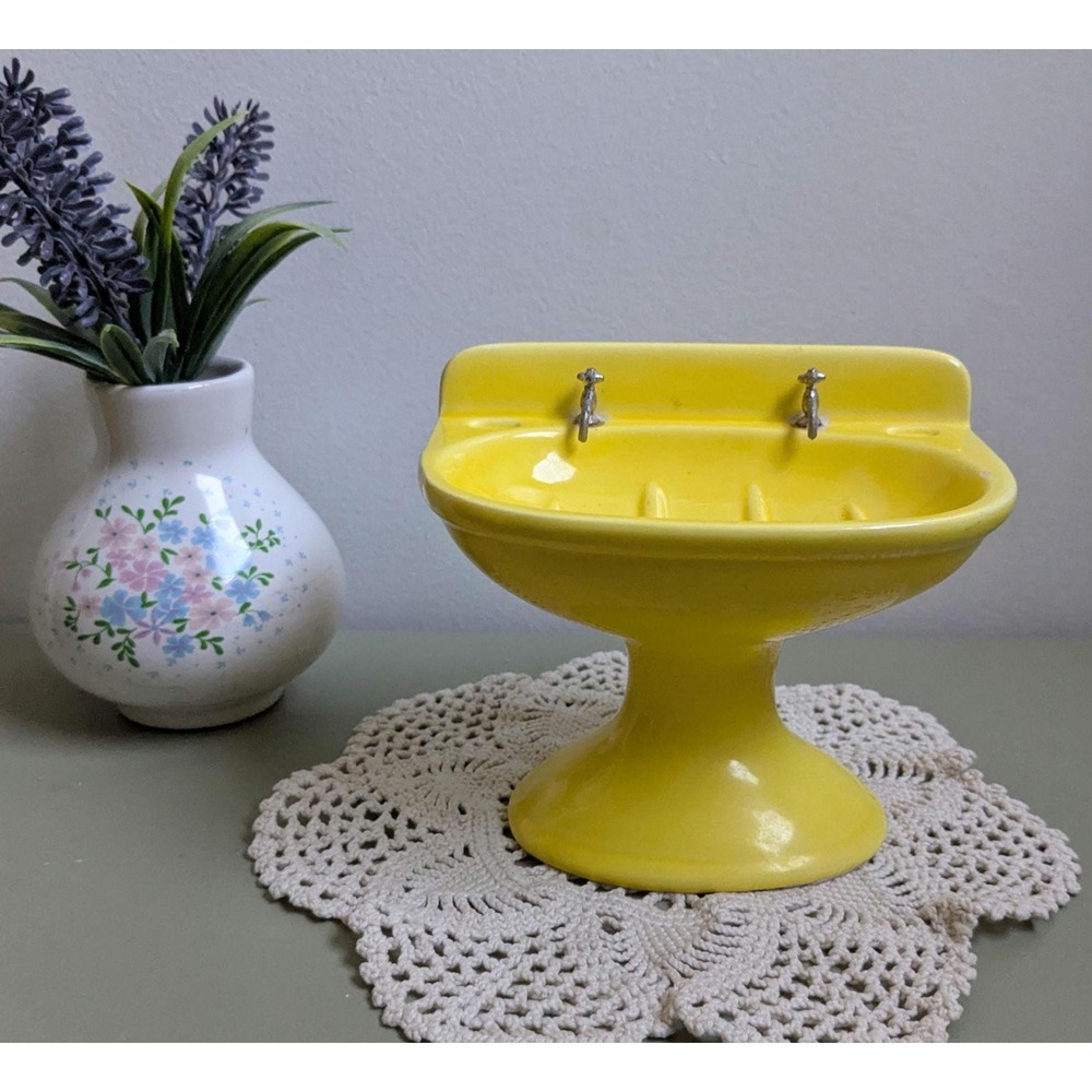 Vintage Yellow Ceramic Sink Soap Dish Japan Retro Bathroom Vanity Decor